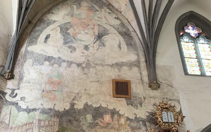 INSIDE THE ST. CATHERINE CHURCH, PRECIOUS WALL PAINTING OF THE LAST JUDGEMENT